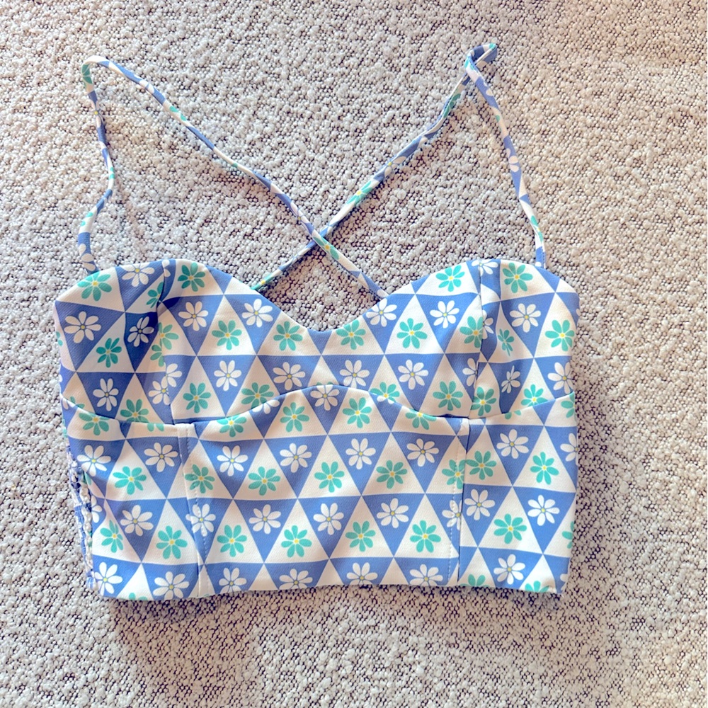 Zara hippie flower spaghetti strap crop top